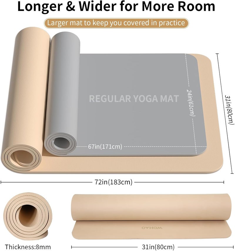 wohao Extra Wide & Thick 8mm Yoga Mat, 72"x31.5" Large Non Slip Exercise Mat, Premium POE Material for Superior Cushioning & Stability, with Strap for Home Gym, Pilates - Image 5